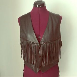 Vintage Genuine leather vest braided fringe